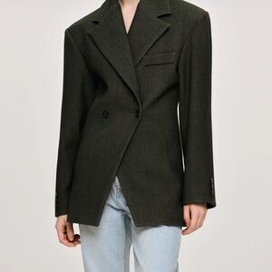 NANGY DOUBLE BREASTED CINCHED BLAZER, CHARCOAL GREY